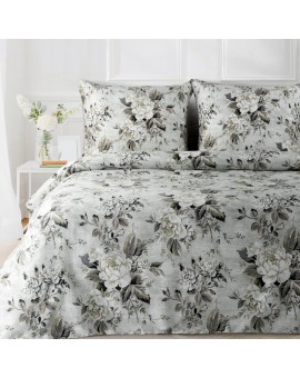 Pościel 160x200 cm z satyny bawełnianej kolor srebrno, oliwkowy z motywem roślinnym SPRING 62