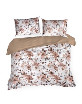 Pościel 160x200 cm z satyny bawełnianej kolor biało, pudrowy z motywem kwiatów SPRING 76 Eurofirany | Time- 2