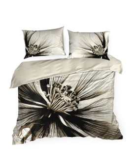 Pościel 220x200 cm z satyny bawełnianej kolor jasnobeżowy, brązowy z motywem roślinnym SPRING 78 Eurofirany | Time- 2