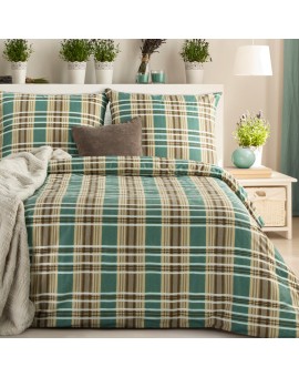 Pościel 220x200 cm z satyny bawełnianej kolor jasnobrązowy, zielony z motywem kraty SPRING 65