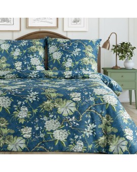 Pościel 220x200 cm z satyny bawełnianej kolor niebieski, jasno miętowy z motywem kwiatów SPRING 68