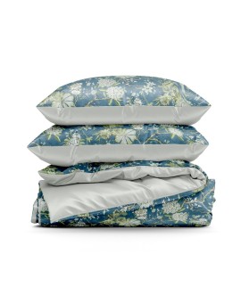 Pościel 220x200 cm z satyny bawełnianej kolor niebieski, jasno miętowy z motywem kwiatów SPRING 68 Eurofirany | Time- 2