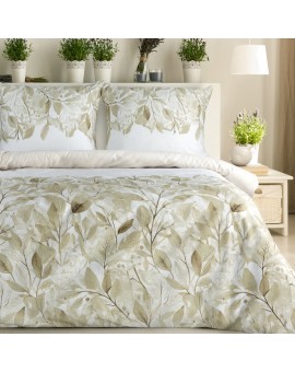 Pościel 160x200 cm z satyny bawełnianej kolor biało, beżowym z motywem roślinnym SPRING 70