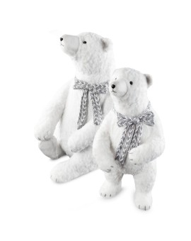 Duża figurka świąteczna dekoracyjna NIEDŹWIEDZ w plecionym szaliku z lśniącymi drobinkami Eurofirany | Time- 2