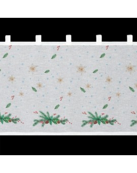 Zazdrostka biało, zielona z etaminy zdobiona świątecznym nadrukiem 150x60 cm szelki - XMAS 4 Eurofirany | Time- 2