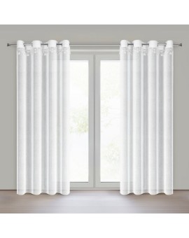 Firana świąteczna biała z etaminy zdobiona aplikacją z motywem gwiazdek 140x250 cm przelotki - XMAS