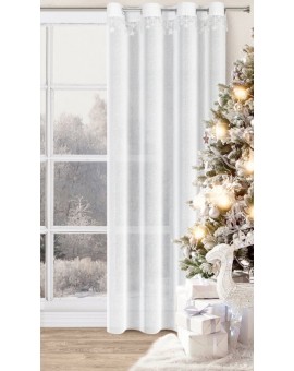 Firana świąteczna biała z etaminy zdobiona aplikacją z motywem gwiazdek 140x250 cm przelotki - XMAS Eurofirany | Time- 2