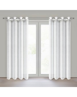 Firana świąteczna biało, srebrna z etaminy zdobiona aplikacją z motywem gwiazdek 140x250 cm przelotki - XMAS