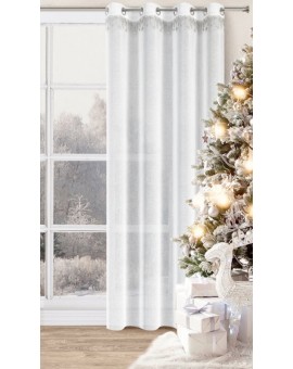 Firana świąteczna biało, srebrna z etaminy zdobiona aplikacją z motywem gwiazdek 140x250 cm przelotki - XMAS Eurofirany | Time- 