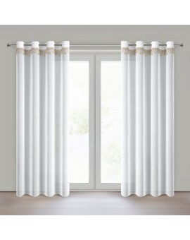 Firana świąteczna biało, złota z etaminy zdobiona aplikacją z motywem gwiazdek 140x250 cm przelotki - XMAS