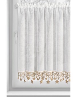 Zazdrostka biało, złota z etaminy zdobiona świątecznymi gwiazdkami 150x90 cm tunel - XMAS