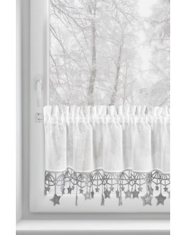 Zazdrostka biało, srebrna z etaminy zdobiona świątecznymi gwiazdkami 150x30 cm tunel - XMAS