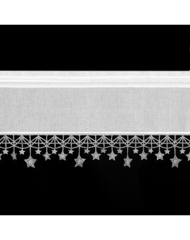 Zazdrostka biało, srebrna z etaminy zdobiona świątecznymi gwiazdkami 150x30 cm tunel - XMAS Eurofirany | Time- 2