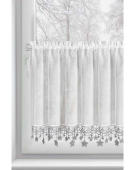 Zazdrostka biało, srebrna z etaminy zdobiona świątecznymi gwiazdkami 150x60 cm tunel - XMAS