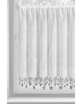 Zazdrostka biało, srebrna z etaminy zdobiona świątecznymi gwiazdkami 150x90 cm tunel - XMAS