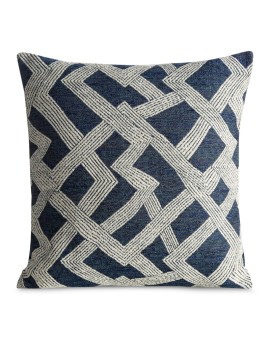 Poszewka na poduszkę 43x43 cm granatowo, kremowa  zdobiona szenilowym geometrycznym wzorem DALIA - kolekcja TOLEDO