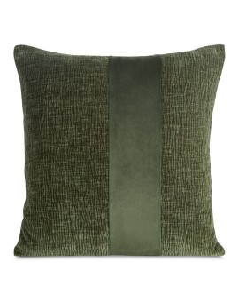 Poszewka na poduszkę 45x45 cm oliwkowa szenilowa zdobiona pasem z welwetu CARLA 01
