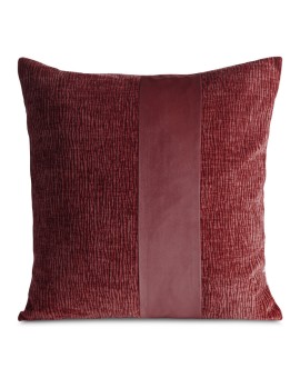 Poszewka na poduszkę 45x45 cm bordowa szenilowa zdobiona pasem z welwetu CARLA 02 - kolekcja AMAROSA