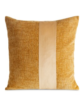 Poszewka na poduszkę 45x45 cm miodowa szenilowa zdobiona pasem z welwetu CARLA 04