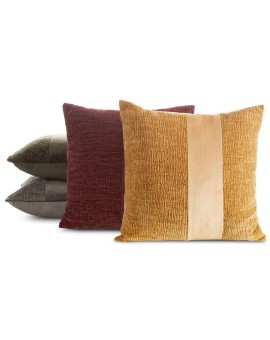 Poszewka na poduszkę 45x45 cm miodowa szenilowa zdobiona pasem z welwetu CARLA 04 Eurofirany | Time- 2