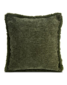 Poszewka na poduszkę 45x45 cm oliwkowa szenilowa zdobiona futerkiem na brzegach BLANCA 01