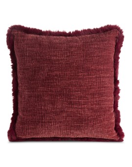 Poszewka na poduszkę 45x45 cm bordowa szenilowa zdobiona futerkiem na brzegach BLANCA 02