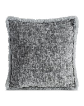 Poszewka na poduszkę 45x45 cm stalowa szenilowa zdobiona futerkiem na brzegach BLANCA 03