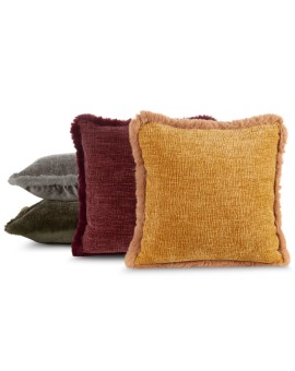 Poszewka na poduszkę 45x45 cm stalowa szenilowa zdobiona futerkiem na brzegach BLANCA 03 Eurofirany | Time- 2