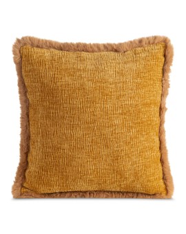 Poszewka na poduszkę 45x45 cm miodowa szenilowa zdobiona futerkiem na brzegach BLANCA 04