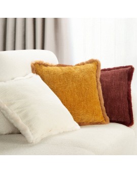Poszewka na poduszkę 45x45 cm miodowa szenilowa zdobiona futerkiem na brzegach BLANCA 04 Eurofirany | Time- 2