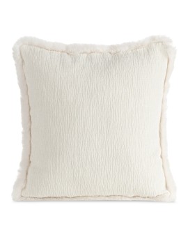 Poszewka na poduszkę 45x45 cm kremowa szenilowa zdobiona futerkiem na brzegach BLANCA 05