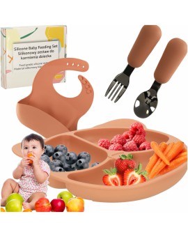 Naczynia silikonowe dla dzieci niemowląt zestaw stołowy 4 elementów miś pomarańczowy