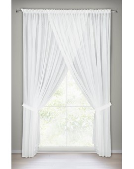 Firana biała z ozdobną koronką i troczkami w zestawie 400x250 cm na taśmie - CAROLINE Eurofirany | Time- 2