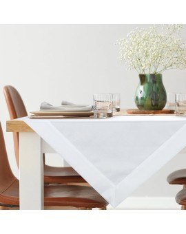 Obrus na stół 85x85 cm biały zdobiony kantą - LUCY