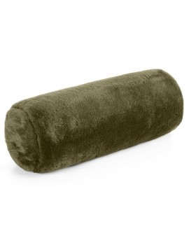 Poduszka wałek 15x45 cm oliwkowa z miękkiej futrzanej tkaniny  NINA