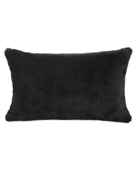 Poszewka na poduszkę 30x50 cm czarna z miękkiej futrzanej tkaniny NINA