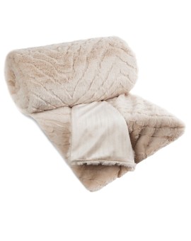 Koc 150x200 cm beżowy, z miękkiej tkaniny futerkowej z efektem 3D KATE Eurofirany | Time- 2