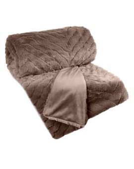 Koc 150x200 cm ciemnobeżowy, z miękkiej tkaniny futerkowej z efektem 3D KATE Eurofirany | Time- 2