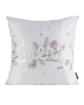 Poszewka na poduszkę świąteczna 45x45 cm welwetowa biało, złota z lśniącym nadrukiem