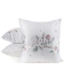 Poszewka na poduszkę świąteczna 45x45 cm welwetowa biało, złota z lśniącym nadrukiem Eurofirany | Time- 2