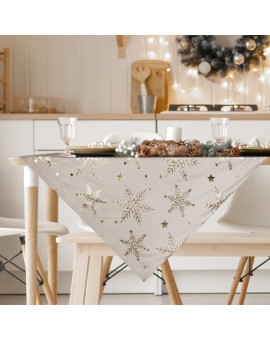 Obrus świąteczny 85x85 cm beżowo, szampański welwetowy zdobiony śnieżynkami
