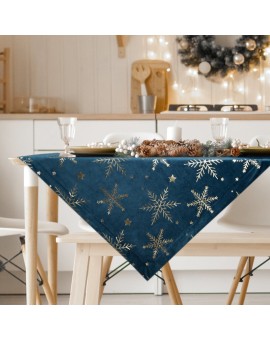 Obrus świąteczny 85x85 cm grafitowo, szampański welwetowy zdobiony śnieżynkami
