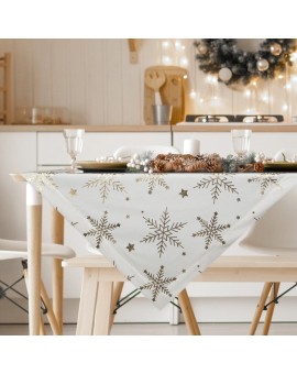 Obrus świąteczny 85x85 cm biało, szampański welwetowy zdobiony śnieżynkami