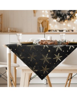 Obrus świąteczny 85x85 cm czarno, szampański welwetowy zdobiony śnieżynkami