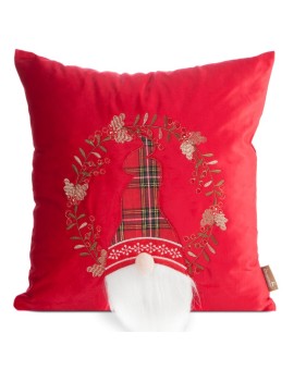 Poszewka na poduszkę świąteczna 45x45 cm czerwono, biała zdobiona aplikacja skrzata