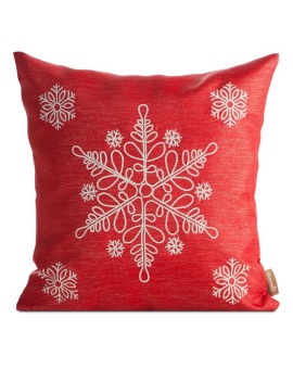 Poszewka na poduszkę świąteczna 45x45 cm czerwono, srebrna przetykana błyszczącą nicią i haftem śnieżynek