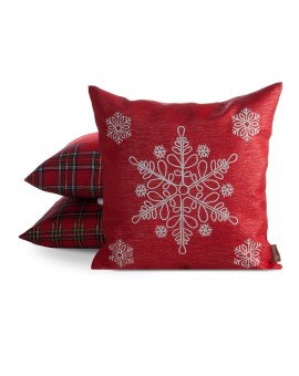 Poszewka na poduszkę świąteczna 45x45 cm czerwono, srebrna przetykana błyszczącą nicią i haftem śnieżynek Eurofirany | Time- 2