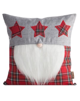 Poszewka na poduszkę świąteczna 45x45 cm czerwono, srebrna zdobiona aplikacja skrzata