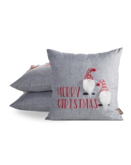 Poszewka na poduszkę świąteczna 45x45 cm srebrno, czerwona zdobiona aplikacja małych skrzatów Eurofirany | Time- 2