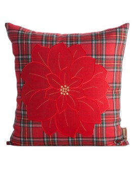 Poszewka na poduszkę świąteczna 45x45 cm czerwono, zielona w kratę i zdobiona haftem